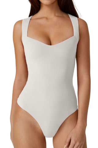 QINSEN Woman's Sleeveless Bodysuit Snap Closure High Waist Elastic Stretch Leotard Top White M