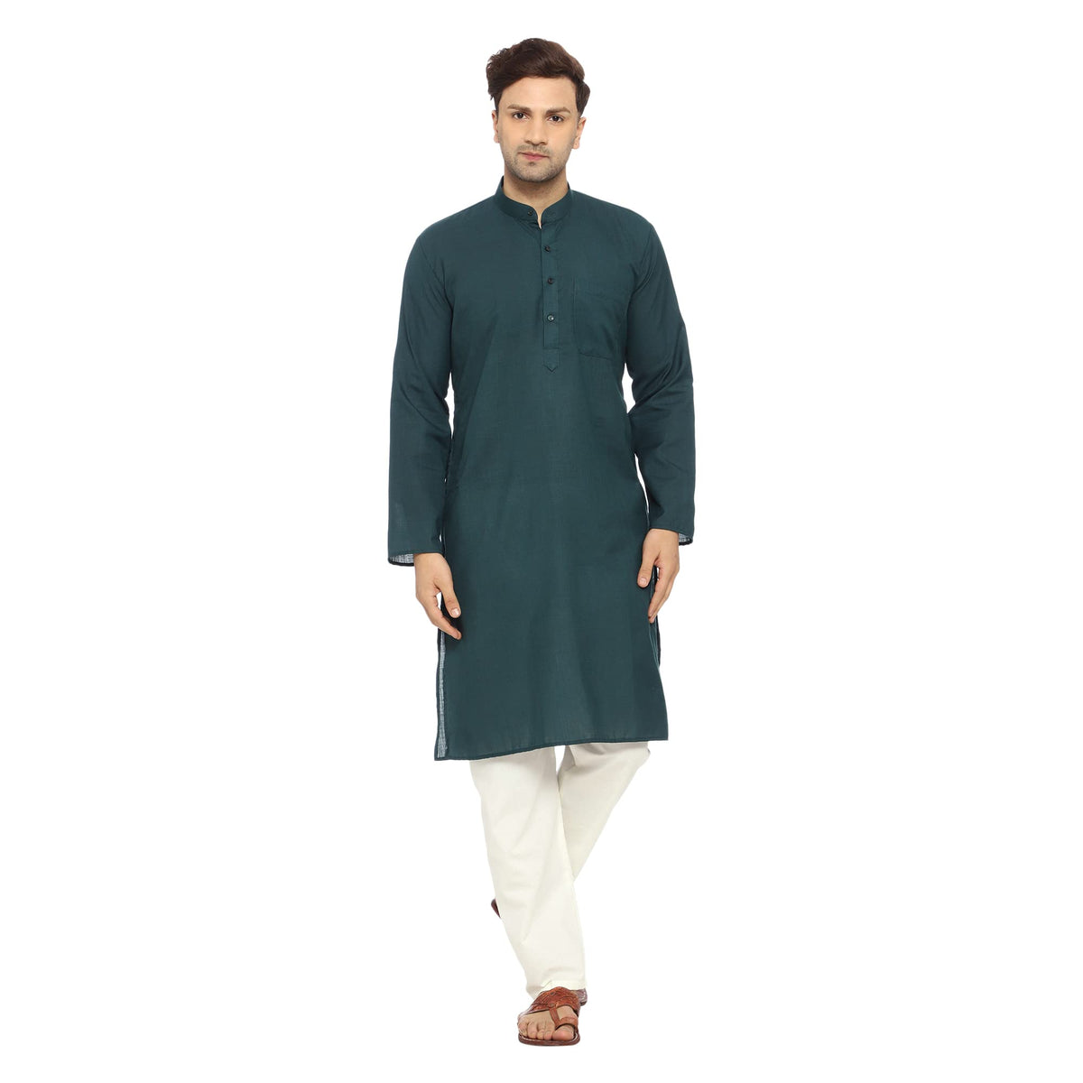 ITOS365 Men Cotton Blend Kurta Pyjama Set Party Fashion Regular Ethinic Wear Indian Dress Gift for Men Dark Green XL