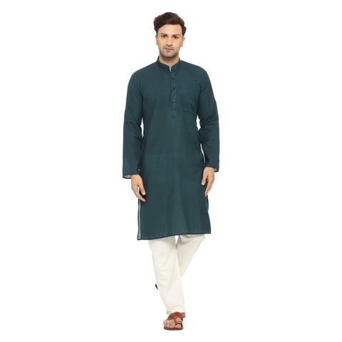 ITOS365 Men Cotton Blend Kurta Pyjama Set Party Fashion Regular Ethinic Wear Indian Dress Gift for Men Dark Green XL