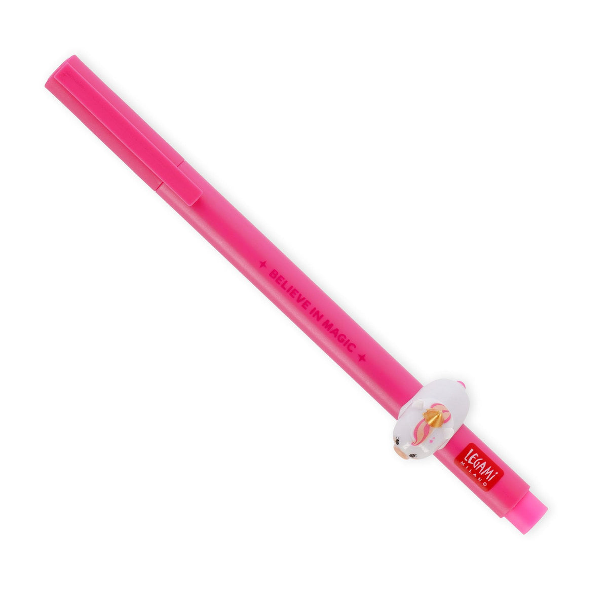 Legami - Gel Pen with Decorative Animal - Lovely Friends, Prevents Rolling, Pink Ink, Removable and Recombinable Animal, 0.5 mm Tip, Unicorn Theme
