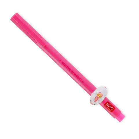 Legami - Gel Pen with Decorative Animal - Lovely Friends, Prevents Rolling, Pink Ink, Removable and Recombinable Animal, 0.5 mm Tip, Unicorn Theme