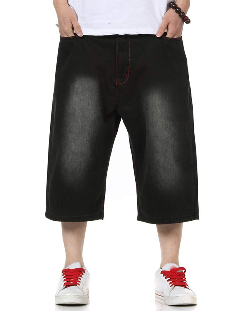 IDEALSANXUN Mens Summer Casual Plus Size Loose Fit Jeans Denim Shorts (Black, 36)