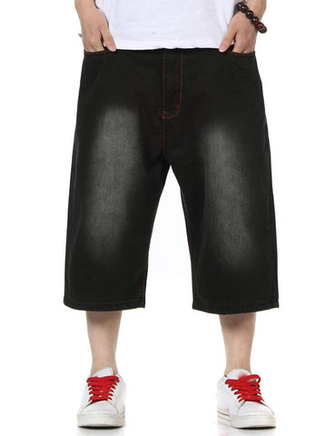 IDEALSANXUN Mens Summer Casual Plus Size Loose Fit Jeans Denim Shorts (Black, 36)