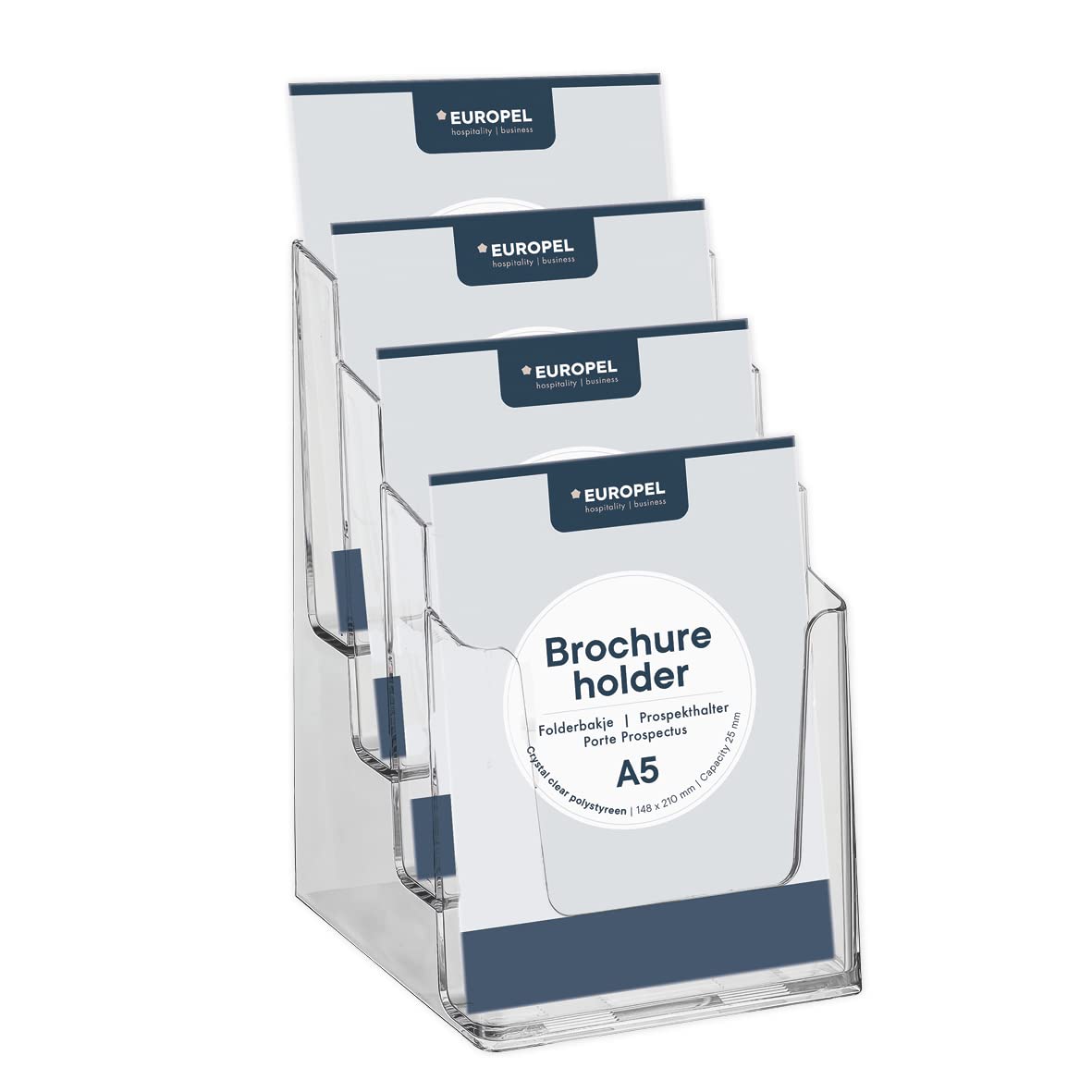 EUROPEL-Brochure Holder, Four Tier Dispenser, A5, Crystal Clear Acrylic, Portrait, 350100