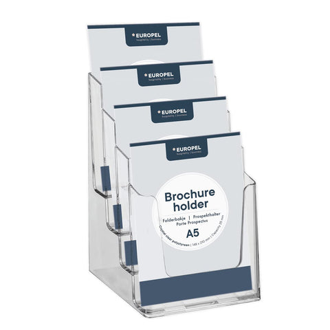 EUROPEL-Brochure Holder, Four Tier Dispenser, A5, Crystal Clear Acrylic, Portrait, 350100