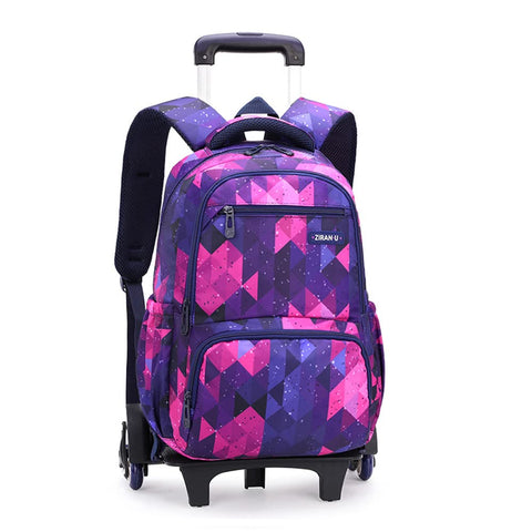 ETAISHOW Geometric Rolling Backpack for Girls Kids Backpack with Wheels Roller School Bag Wheeled Bookbag