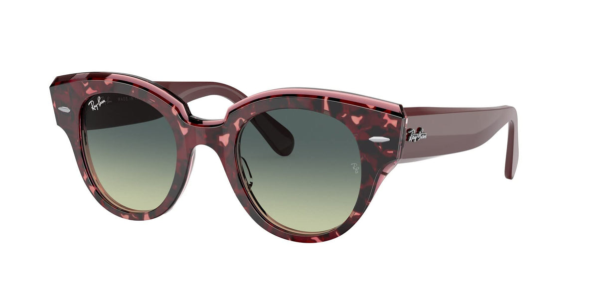 Ray-Ban Women's Rb2192f Roundabout Low Bridge Fit Round Sunglasses, Havana On Transparent Purple/Green Gradient, 47 mm