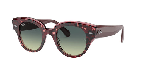 Ray-Ban Women's Rb2192f Roundabout Low Bridge Fit Round Sunglasses, Havana On Transparent Purple/Green Gradient, 47 mm