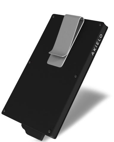 AKIELO RFID Blocking Card Holder with Money Clip and Gift Box - Slim Minimalist Metal Blocker Card Wallet for Men - Contactless Credit Card Protector (Alpha - Black Clip Edition)