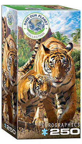 Eurographics 250 Piece African Animal Puzzle Set - Tiger and Giraffe Jigsaw Puzzles - Two 250 Piece Wildlife Puzzles for Kids and Adults. Mother Tiger with Baby and Giraffe Mother's Kiss