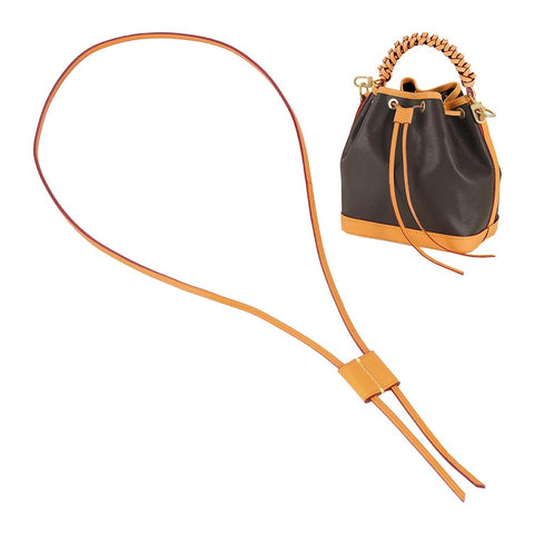 WADORN Genuine Leather Drawstring Strap for Noe Bucket Bag, 36.6 Inch Detachable Purse Pull String Strap Replacement DIY Crochet Bag Bunches Pocket Drawstring for Noe BB NM GM Bucket Bag, Camel