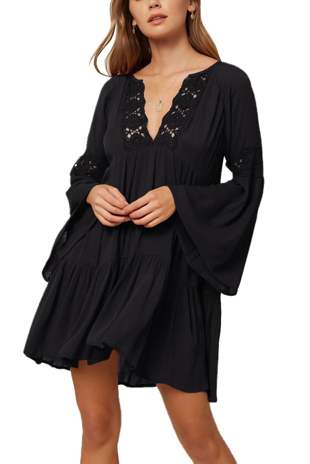 YouKD Women's Long Sleeve Shirt Tunic Tops Boho T-shirt Beach Cover Poncho Onesize Dress Tees