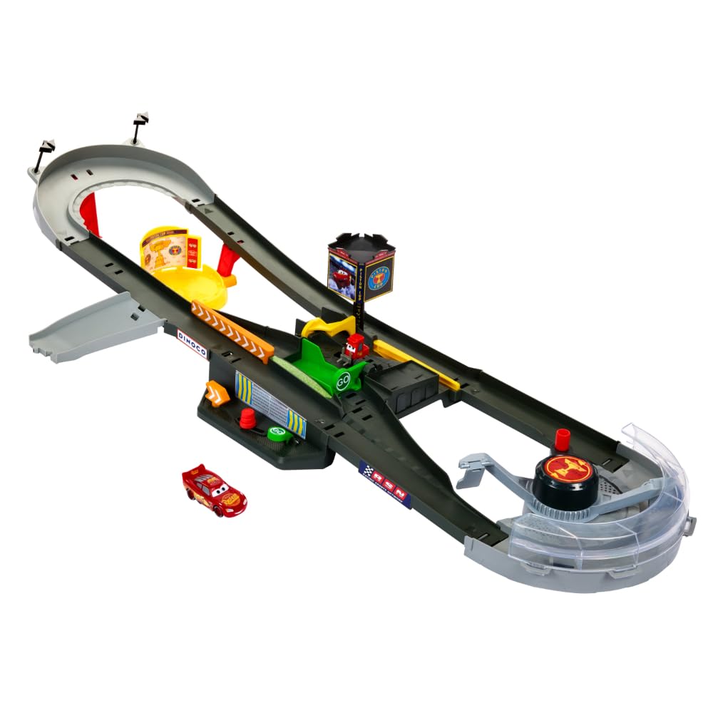Mattel Disney and Pixar Cars Track Set, Piston Cup Action Speedway Playset with 1:55 Scale Lightning McQueen Die-Cast Toy Car, HPD81