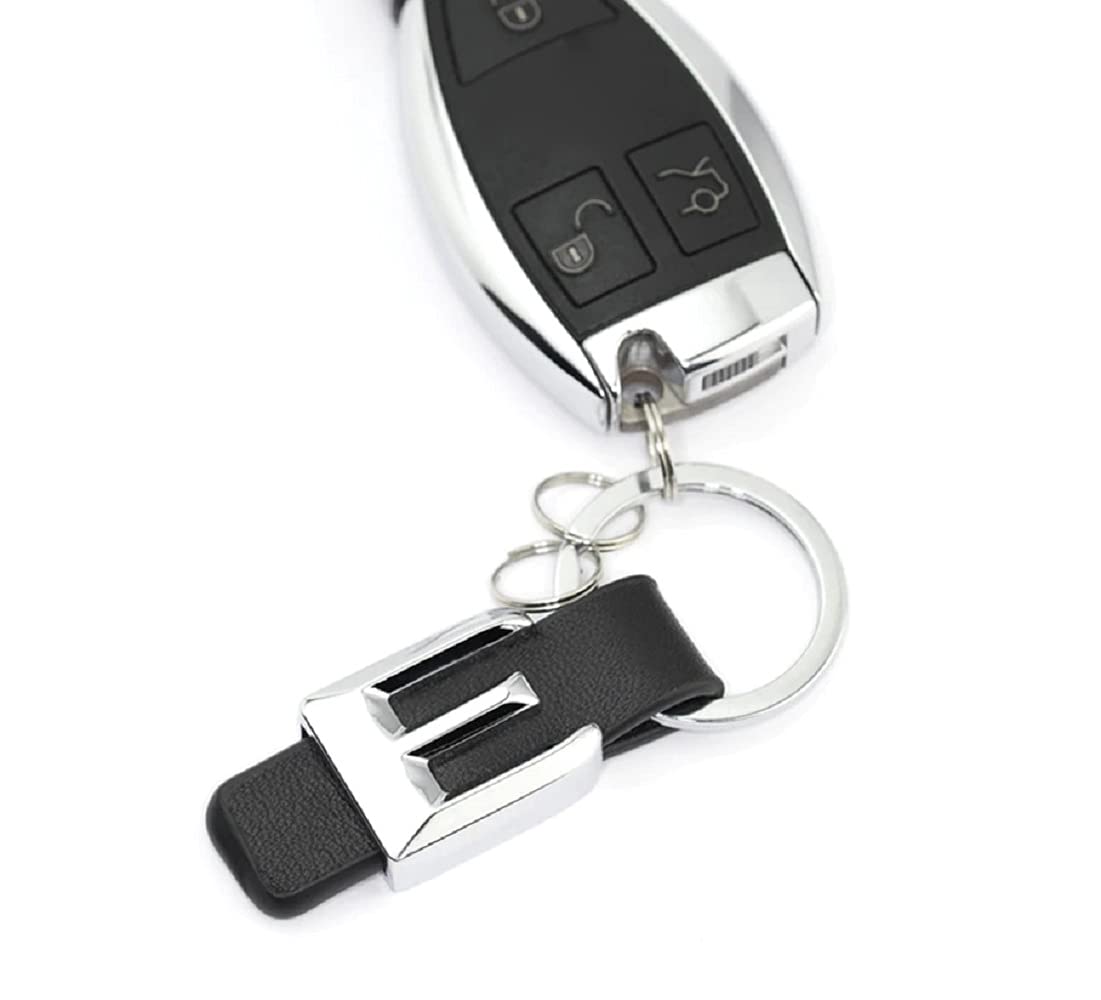 Bogoo Bogoo 3D Silver Chrome Metal Logo with Leather Keyring Keychain compatible for Mercedes Benz E Class W211 W212 W213 Cars Key Chain Fob (E Class)