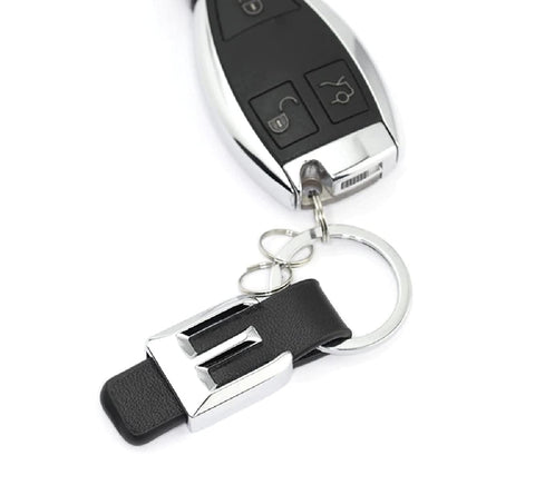 Bogoo Bogoo 3D Silver Chrome Metal Logo with Leather Keyring Keychain compatible for Mercedes Benz E Class W211 W212 W213 Cars Key Chain Fob (E Class)