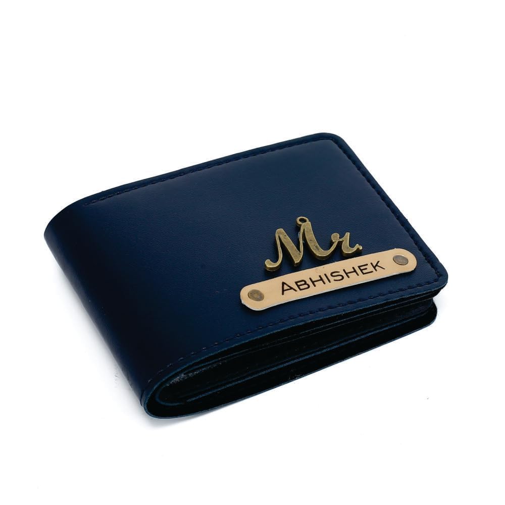 The Unique Gift Studio Men's Leather Customised Name with Logo Wallet - Blue, Blue, Modern