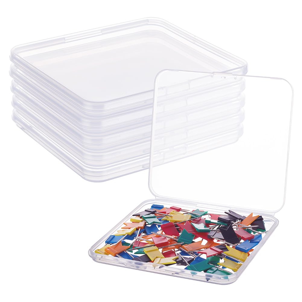 BENECREAT 6 Pack 4.9x4.4x0.43 Inches Rectangle Clear Plastic Bead Storage Containers Box Drawer Organizers with Lid for Beads Cards and Other Craft Accessories
