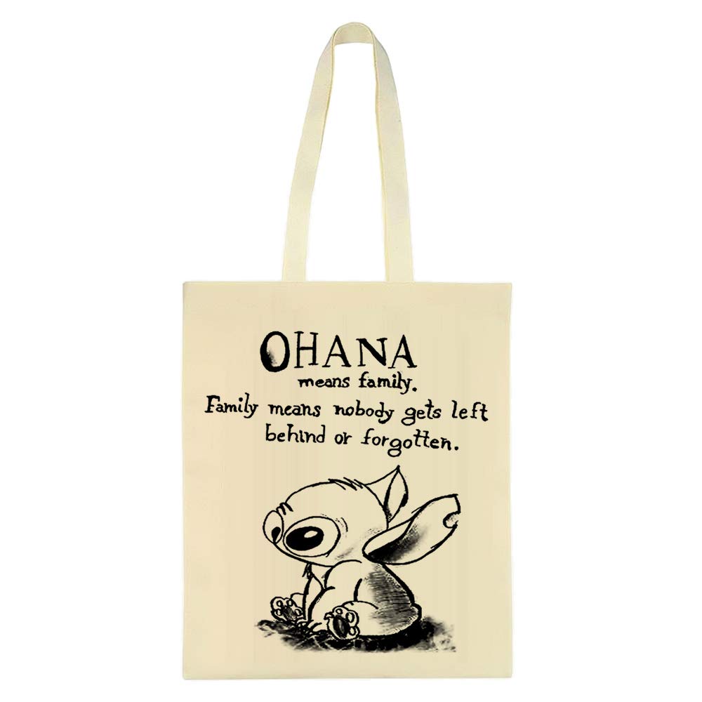 Ohana Means Family Stitch Birthday Gift Shopping Shoppers Tote Bag (Natural)