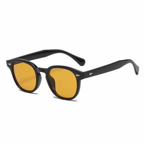 OSAGAMA Vintage Retro Round Sunglasses for Women Men Fashion Glasses, Black Yellow Tinted, Medium