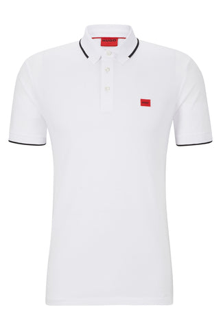 HUGO Mens Deresino232 Cotton-piqué Slim-fit Polo Shirt with red Logo Label