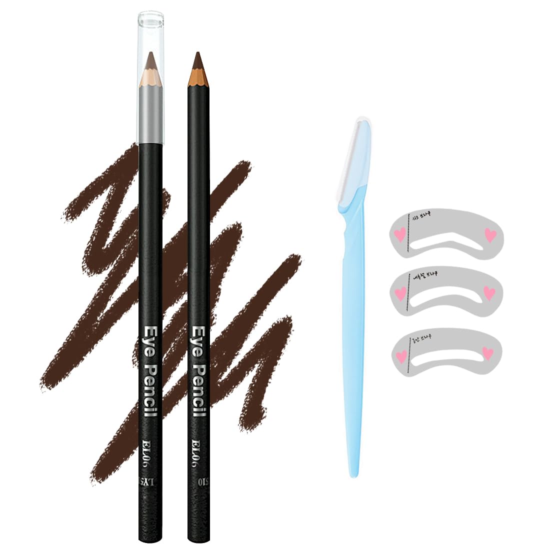 Eyebrow Pencil, Waterproof, Long-lasting, Professional Eyebrow Shaping and Filling Pencil for Women Eye-Makeup; ?5-in-1?Eyebrow Pencil *1; Eyebrow Razor *1; Eyebrow Stencil *3, Brown #-0312026