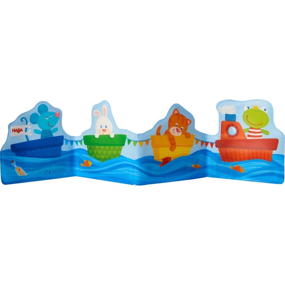 HABA Baby Bath Book Ahoy Animal Sailors! - Fanfold Style with 8 Pages Floats Upright in The Bath or Kiddie Pool