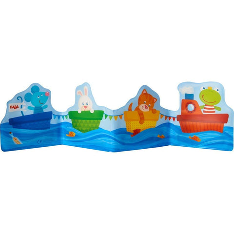 HABA Baby Bath Book Ahoy Animal Sailors! - Fanfold Style with 8 Pages Floats Upright in The Bath or Kiddie Pool