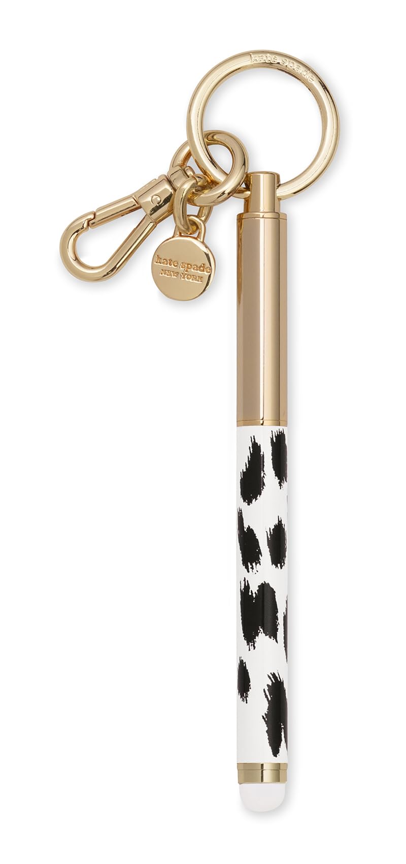 Kate Spade New York Metal Ink Pen with Stylus Tip, Black Ink Ballpoint Keychain Pen, Modern Leopard