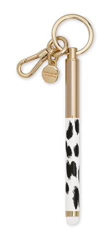 Kate Spade New York Metal Ink Pen with Stylus Tip, Black Ink Ballpoint Keychain Pen, Modern Leopard