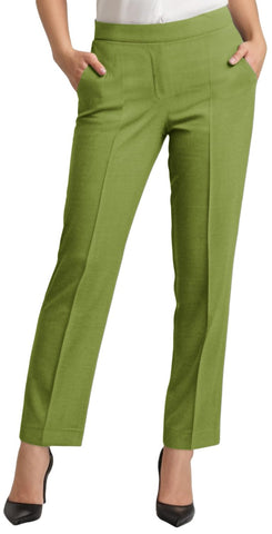 INSAFIANS Women Half Elasticated Pull Up Pants | Ladies Office Wear Trousers | Work Formal (Olive L27 W8)