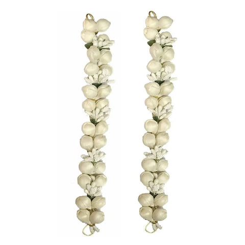 VinshBond Flower Gajra Bun Juda Maker Mogra Gajra Hair Accessories For Women and Girls, Pack-02, White