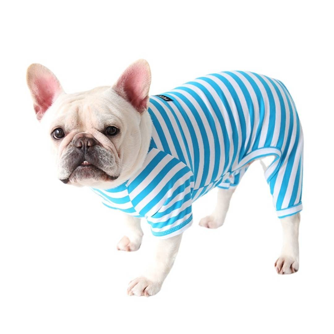 BT Bear Fat Dog Clothes,Dog Classic Striped Pajamas Soft Cotton Jumpsuit Pug French Bulldog Onesies Costume for Cats Puppy Small Medium Dogs(Blue,M)