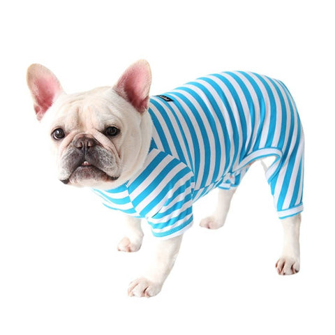 BT Bear Fat Dog Clothes,Dog Classic Striped Pajamas Soft Cotton Jumpsuit Pug French Bulldog Onesies Costume for Cats Puppy Small Medium Dogs(Blue,M)