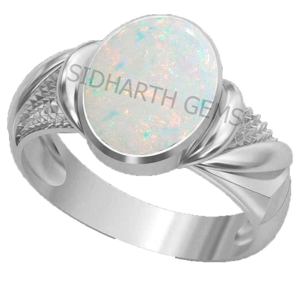 AKSHITA GEMS 11.25 Ratti 10.00 Crt Australian Opal Ring Original Certified White Opal Gemstone Ring Lab Tested for Men and Women, Metal, Opal, Metal, Opal