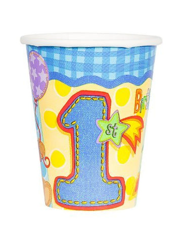 Hugs & Stitches Boy Happy 1st Birthday Boy, 8 Count 9oz Hot/cold Cups