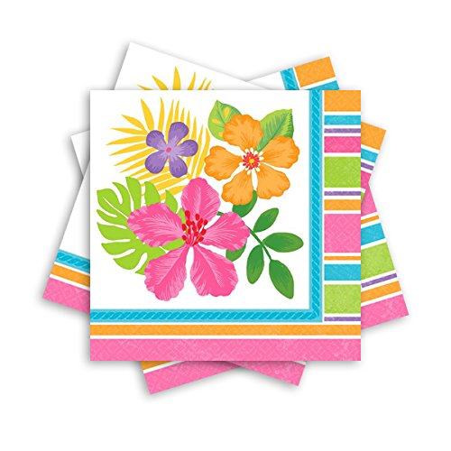 Sun-Sational Summer Luau Party Sophisticated Hibiscus Luncheon Napkins Tableware, Paper, 6.5" x 6.5", Pack of 36