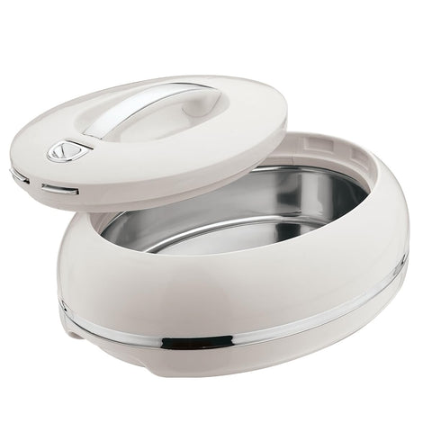 Elegant Large Oval Insulated Casserole Carrier Dish- One Hand Open Lid- 3.15 qt. Luxury Hot Pot Food Warmer/Cooler -Thermal Serving Bowl For Buffet/Parties-Stainless Steel Hot Food Container - silver