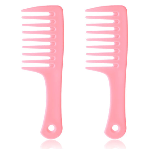 Giantre 2 PCS Mini Wide Tooth Comb, Portable Detangling Comb, Plastic Curl Comb, Big Tooth Combs for Women Hair Styling Comb Travel Size Comb for Curly Hair Long Hair and Wet Hair (Pink)