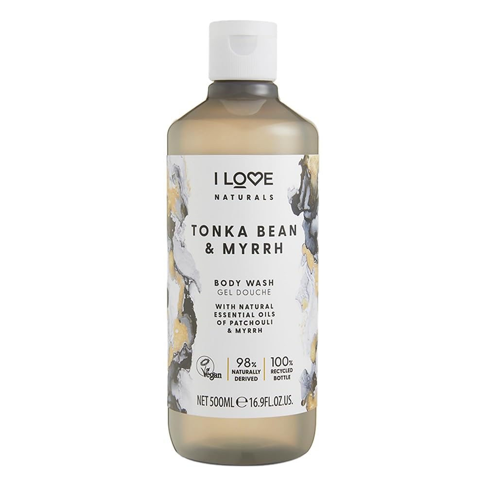 I LOVE Naturals Tonka Bean and Myrrh Body Wash - Moisturizing Body Wash - Infused with Essential Oils - Plant-Based Body Cleanser - 16.9 oz