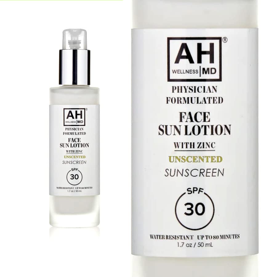 AHWellnessMD Facial Sunscreen SPF 30 Anti Aging Face Moisturizer For Women, Broad Spectrum Physical Sunscreen with Zinc Oxide, Tinted Face Sunscreen, Non-Greasy, Unscented, 1.7oz