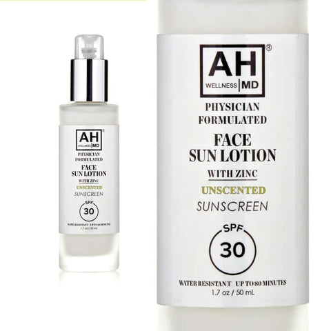 AHWellnessMD Facial Sunscreen SPF 30 Anti Aging Face Moisturizer For Women, Broad Spectrum Physical Sunscreen with Zinc Oxide, Tinted Face Sunscreen, Non-Greasy, Unscented, 1.7oz