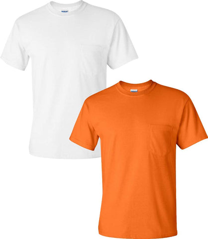 Gildan Men's Ultra Cotton Adult T-Shirt with Pocket, 2-Pack MED-White/Safetyorange