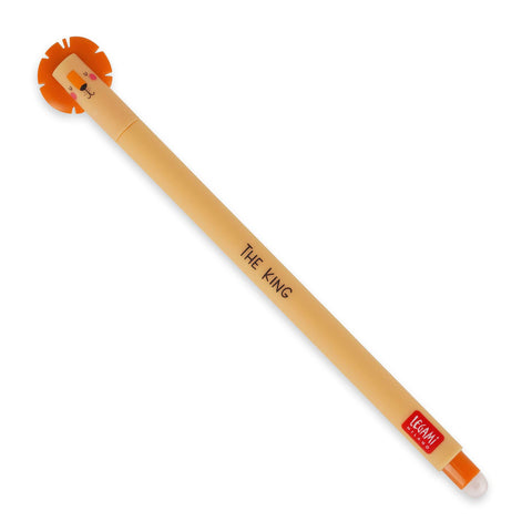 LEGAMI Erasable Gel Pen, Ball on the End for Removing Ink Without Consuming the Paper, Orange Heat-Sensitive Ink, Tip Diameter 0.7 mm, Lion Theme