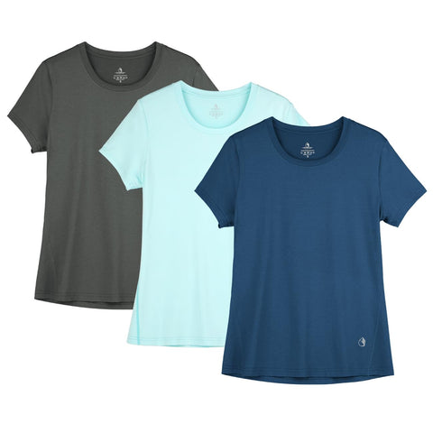 icyzone Workout Running Tshirts for Women - Fitness Athletic Yoga Tops Exercise Gym Shirts (Pack of 3) (Dark Grey/True Navy/Aqua, XXL)