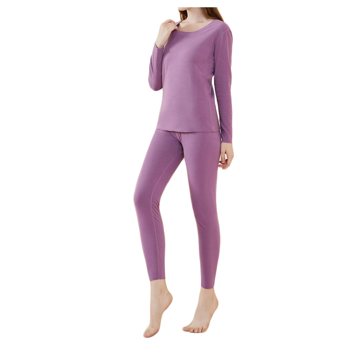 Bestgift Women's Thermal Underwear Set Breathable Set Warm Padded Underwear Purple M