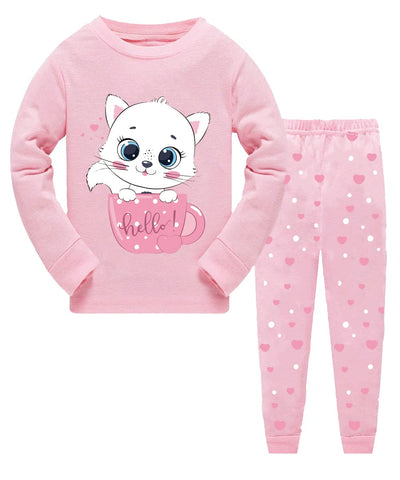 LXKA Girls Dinosaur Pyjamas Kids Pjs Cat Unicorn Clothing Little Toddler Winter Pajamas Children Clothes Sleepwear 100% Cotton Long Sleeve Shirts & Bottoms 2 Pieces Clothing Outfit Nightwear 7-8 Years