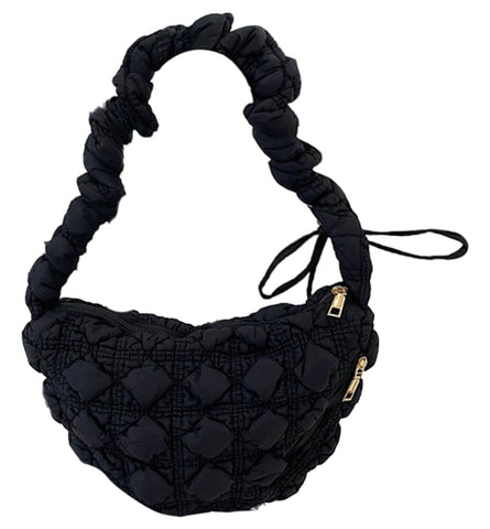 Quilted Tote Bags for Women Puffer Bag Puffy Hobo Purse Lightweight Cloud Cotton Crossbody Shoulder Bag, Black, M