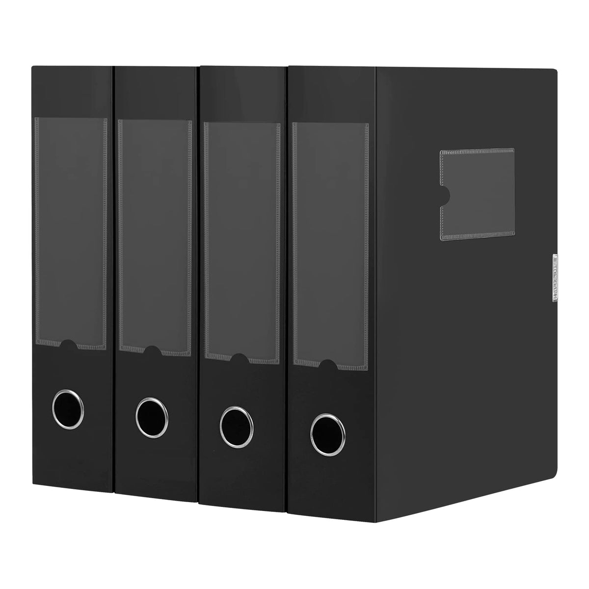HUA JIE A4 Storage File Boxes Plastic Archives Cases with Lid, File Folder Organizer Document Storage Filing Box for office,31Ã—7.5Ã—23.5 cm, Black(Pack of 4)