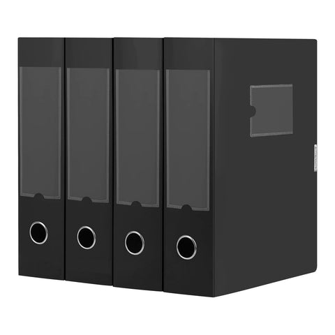 HUA JIE A4 Storage File Boxes Plastic Archives Cases with Lid, File Folder Organizer Document Storage Filing Box for office,31Ã—7.5Ã—23.5 cm, Black(Pack of 4)
