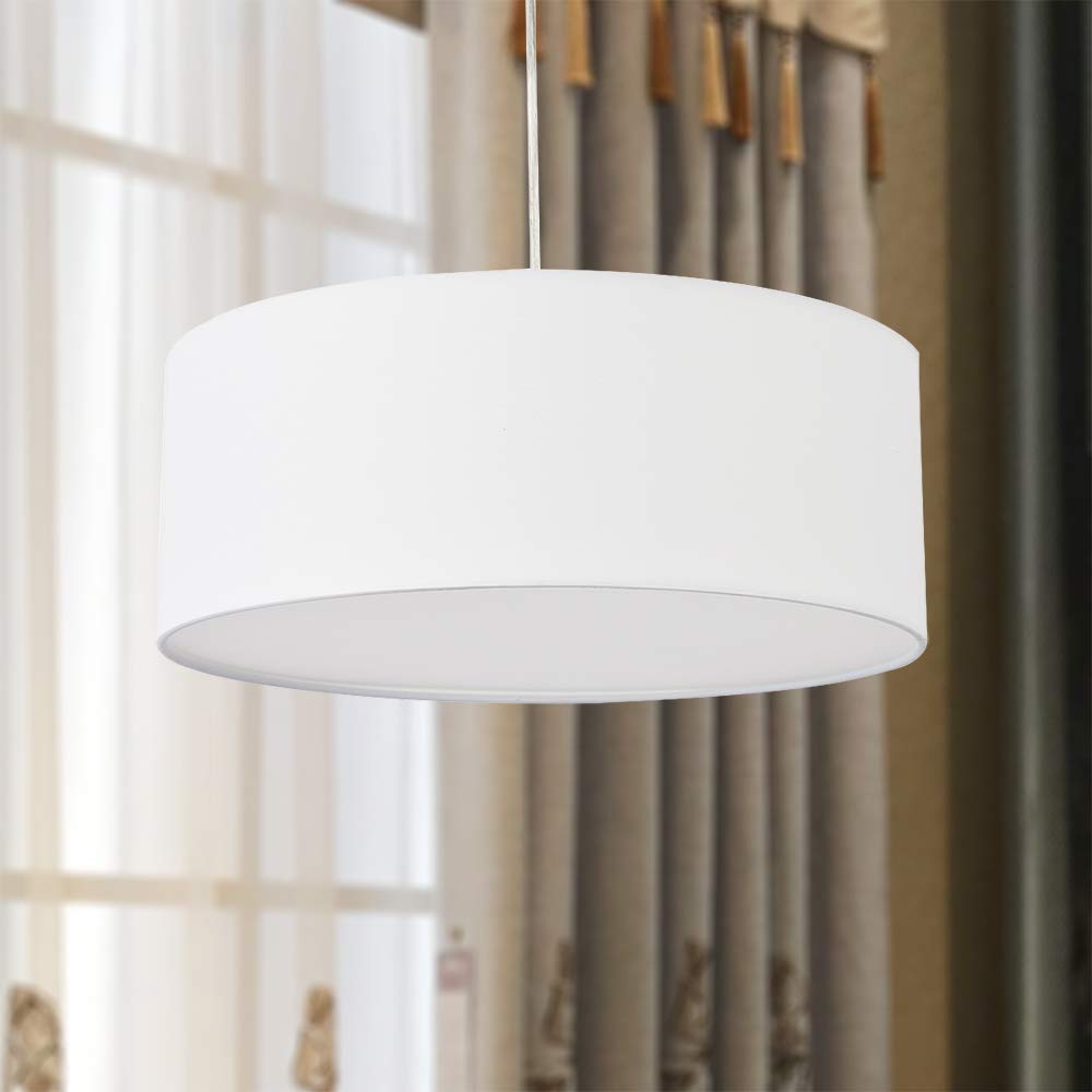 Pendant Light, SPARKSOR Ceiling Hanging Lamp, Modern Fabric Light Shade, Large White Drum Lampshade, Round, for Bedroom Dining Room Living Room, 3 Bulb, E27